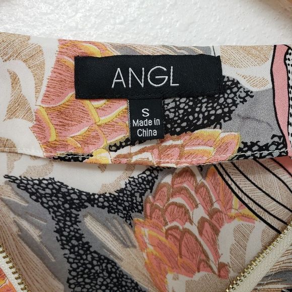 Angl Tropical Flower Print Half Zip Flowy Blouse Size S - Picture 4 of 7